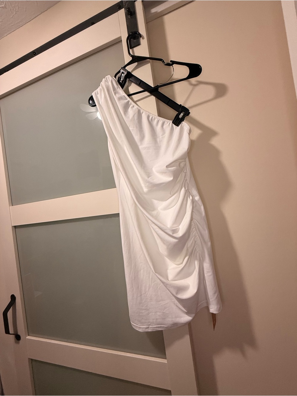 SHEIN White One-Shoulder Ruched Mini Dress